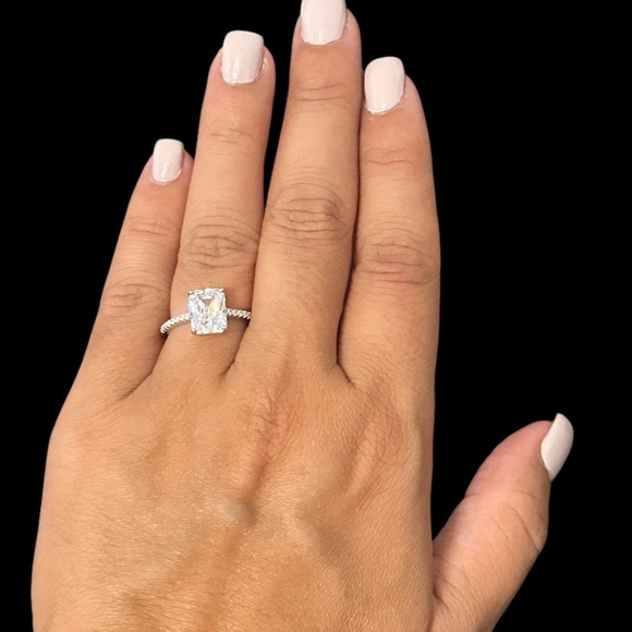 Elegant Women's Engagement Ring with Emerald-Shaped Cubic ZirconiaTimeless - Picture 7 of 13